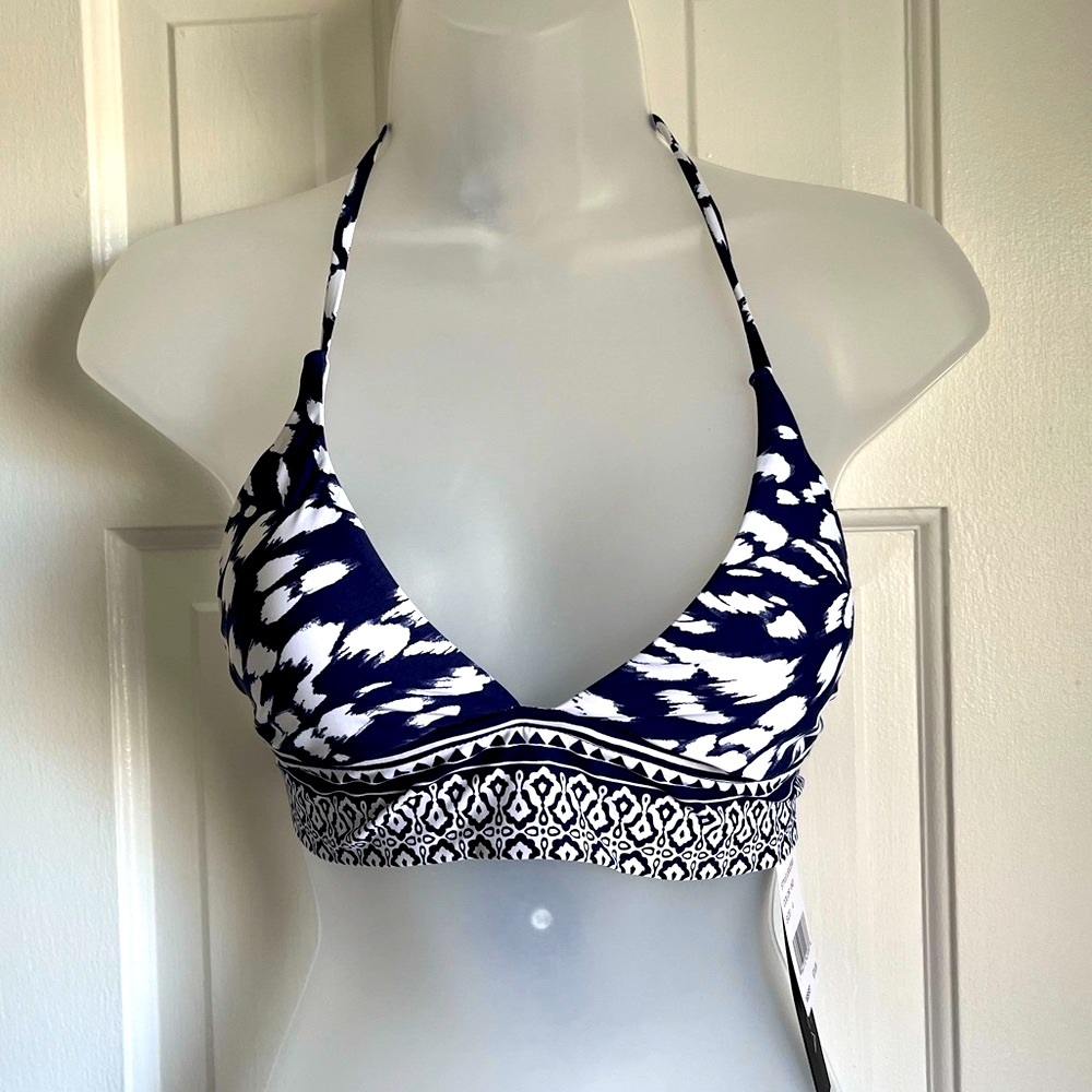 La Blanca Changing Tides Banded Halter Triangle Top Navy Indigo & White Sz 4 NWT